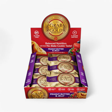 GRAB THE GOLD PROTEIN BAR 12/57G PEANUT BUTTER/JELENNY & LARRY'SY