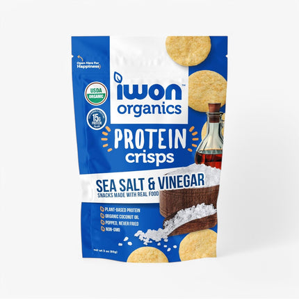 IWON ORGANICS PROTEIN CRISPS 8/3OZ SEA SALT AND VINER