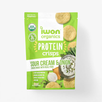 IWON ORGANICS PROTEIN CRISPS 8/3OZ SOUR CREAM AND ONION