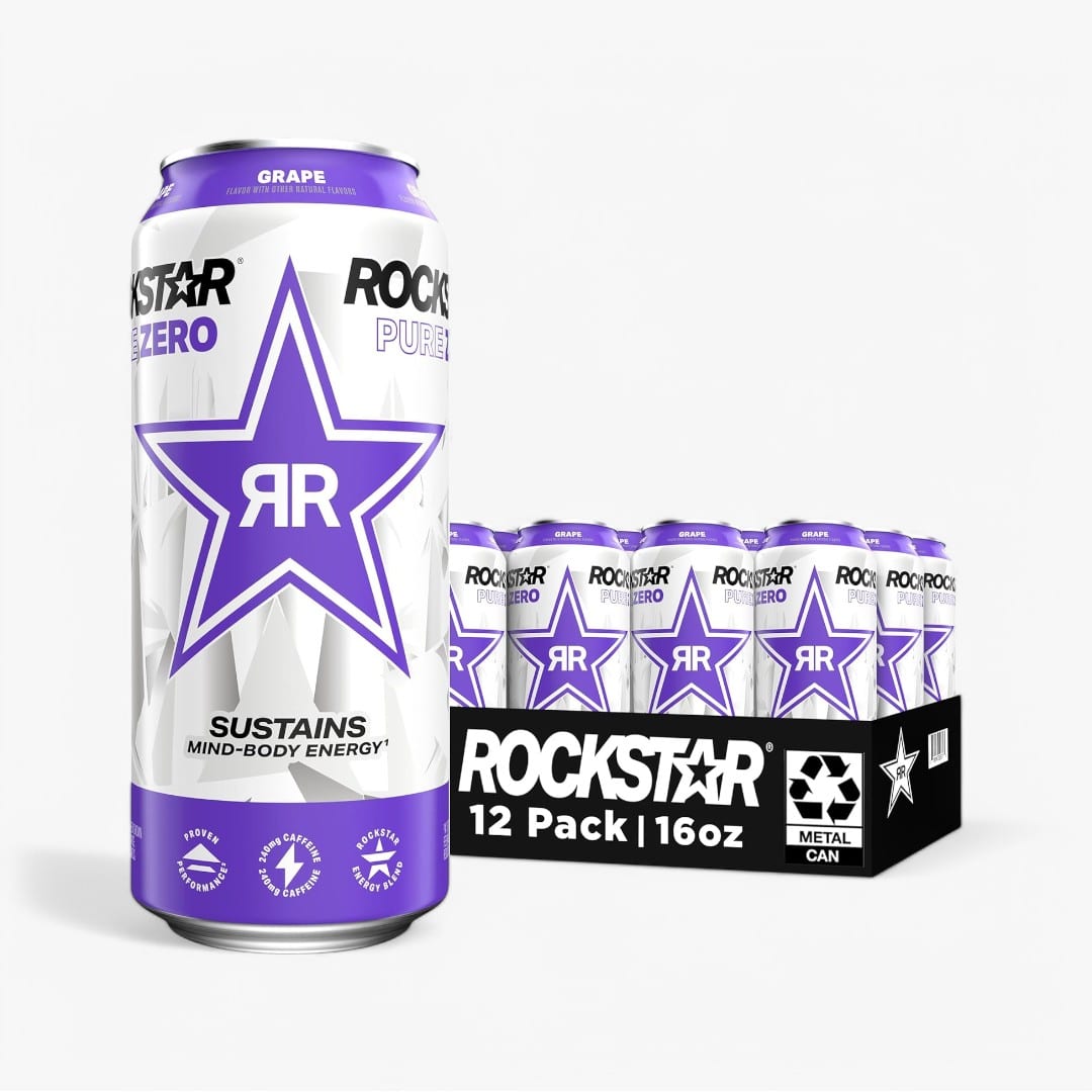 Rockstar Energy Drink Pure Zero Grape 16 Oz X 12