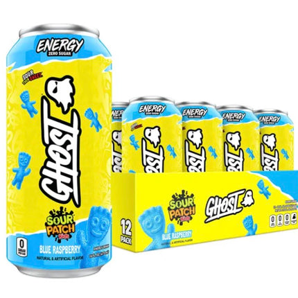 GHOST ENERGY SOUR PATCH BLUE RASPBERRY ENERGY DRINK – 12 PACK × 16 OZ CANS