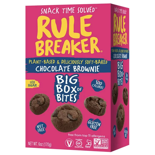 Rule Breaker Snacks Chocolate Brownie Big Box of Bites (Vegan, Gluten-Free, Top 11 Allergen-Free)