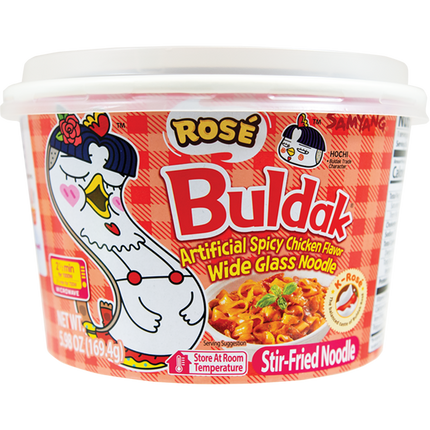 Samyang Buldak Spicy Chicken Wide Glass Noodles Rose 12 Bowls (169.4g)