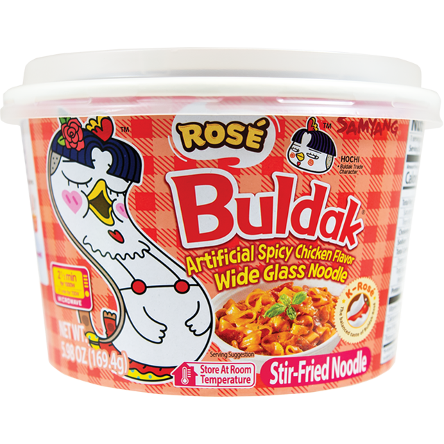 Samyang Buldak Spicy Chicken Wide Glass Noodles Rose 12 Bowls (169.4g)