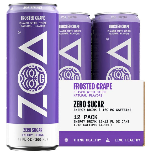 Zoa Energy Drink Frosted Grape 12/12OZ Cans