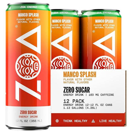 Zoa Energy Drink Mango Splash 12/12OZ Cans