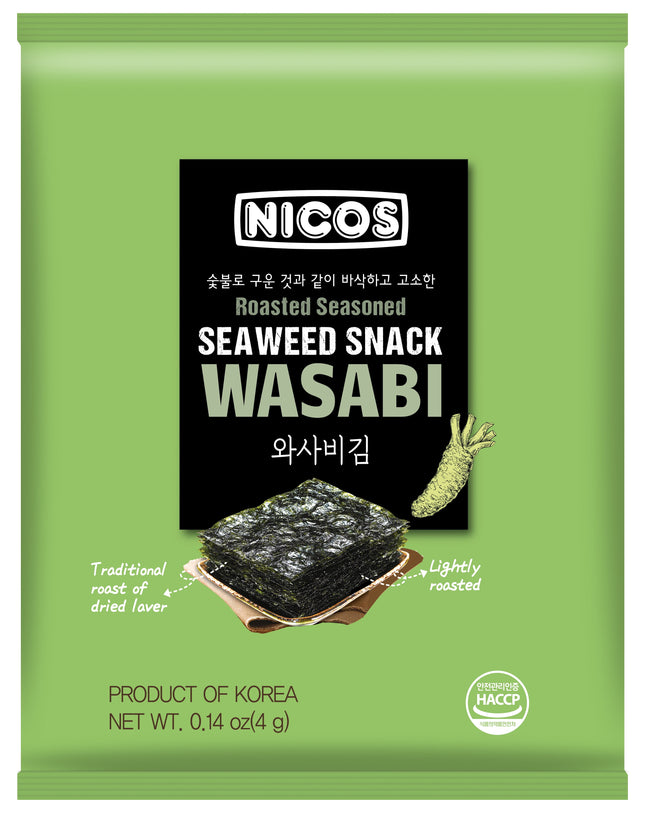 NICOS SEAWEED SNACK TO GO WASABI 8BAGS/16PK/4G (KOREA)