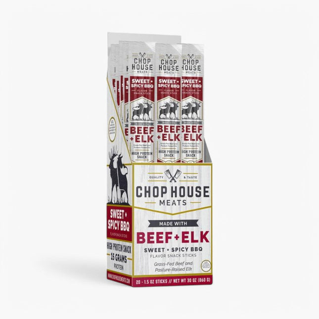 CHOPPED HOUSE MEATS BEEF/ELK STICK 20/1.5OZ SWEET AND SPICY BBQ