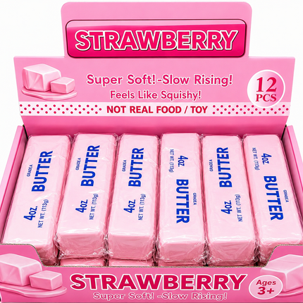 Viral Strawberry Pink Butter Squishy Toy - 12 PK
