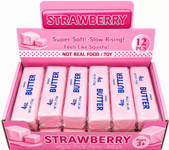 Viral Strawberry Pink Butter Squishy Toy - 12 PK
