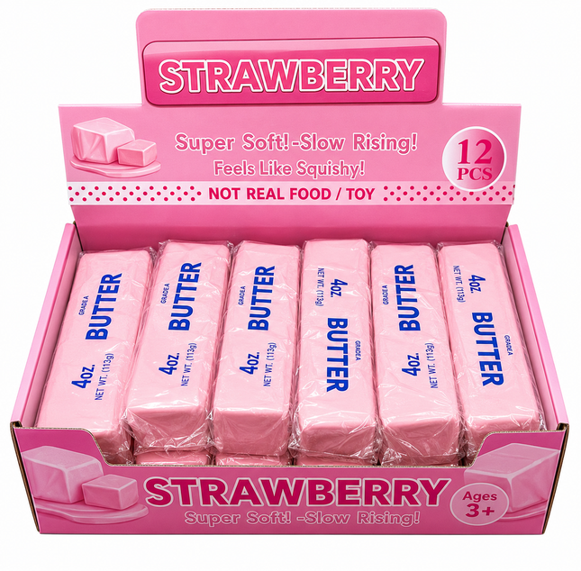 Viral Strawberry Pink Butter Squishy Toy - 12 PK