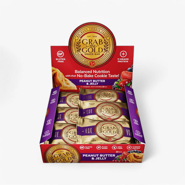 GRAB THE GOLD PROTEIN BAR 12/57G PEANUT BUTTER/JELENNY & LARRY'SY