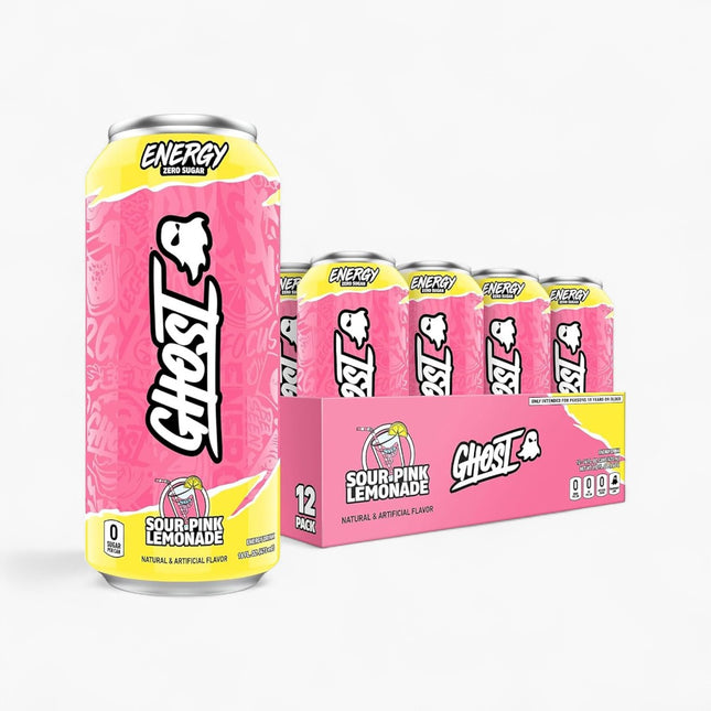 GHOST ENERGY SOUR PINK LEMONADE ENERGY DRINK – 12 PACK × 16 OZ CANS