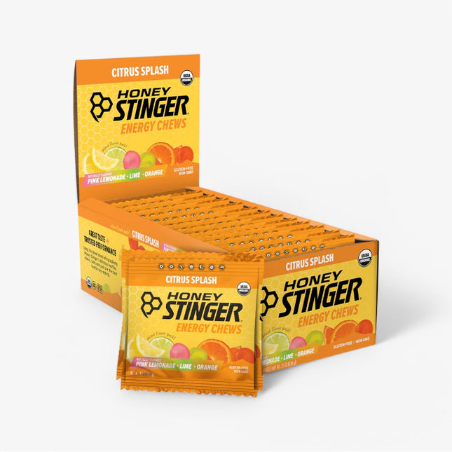 HONEY STINGER ENERGY CHEWS 12/50G CITRUS SPLASH PNK LMND, LIME, ORG