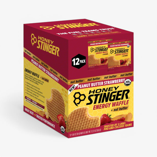 HONEY STINGER ORGANIC ENERGY WAFFLE 12/30G PEANUT BUTTER STRAWBERRY