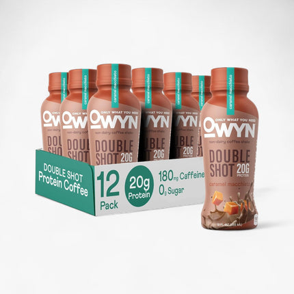 OWYN COFFEE DOUBLE SHOT PROTEIN SHAKE - 20G PROTEIN - 12/12OZ CARAMEL MACCHIATO