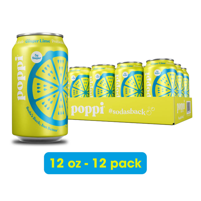 Poppi Ginger Lime – 12 Pack × 12 oz Cans