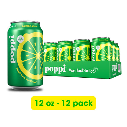 Poppi Lemon Lime – 12 Pack × 12 oz Cans