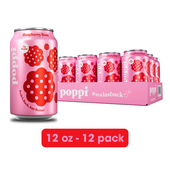 Poppi Raspberry Rose – 12 Pack × 12 oz Cans
