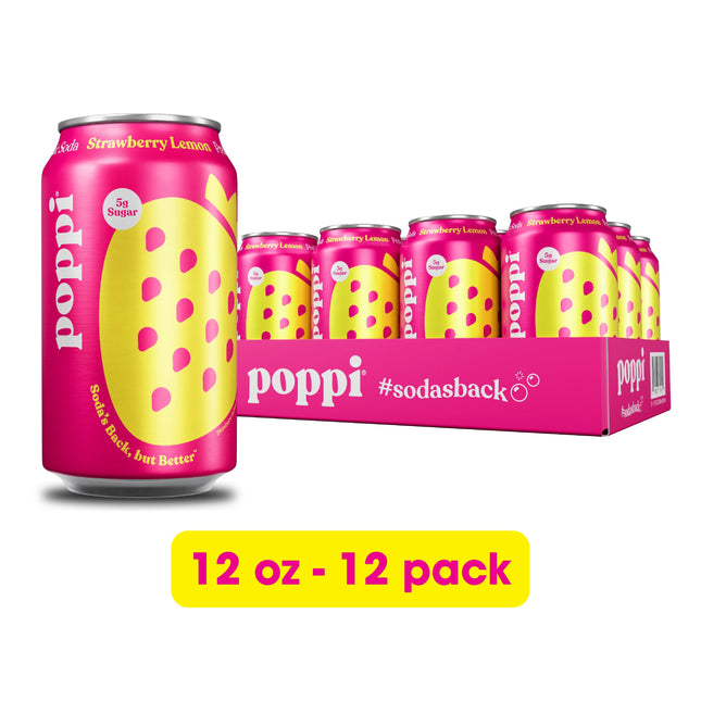Poppi Strawberry Lemonade – 12 Pack × 12 oz Cans