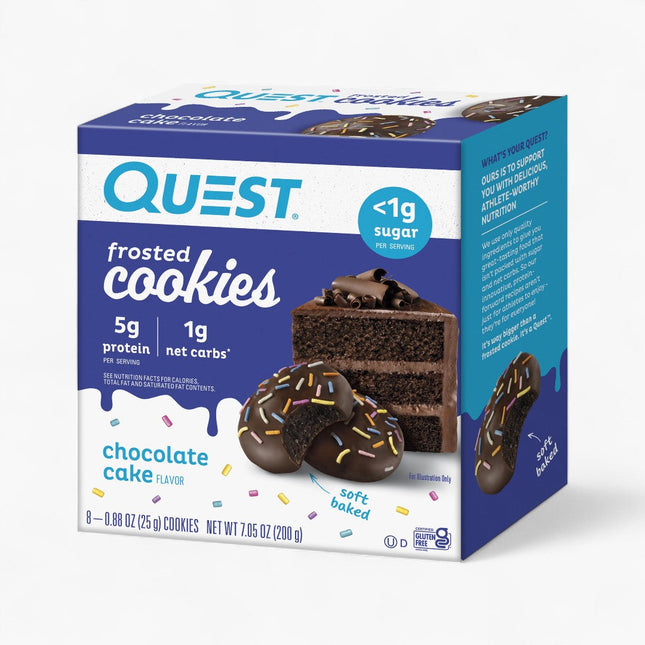 QUEST FRSTD CKIE 8PK CHOCOLATE CAKE 25G