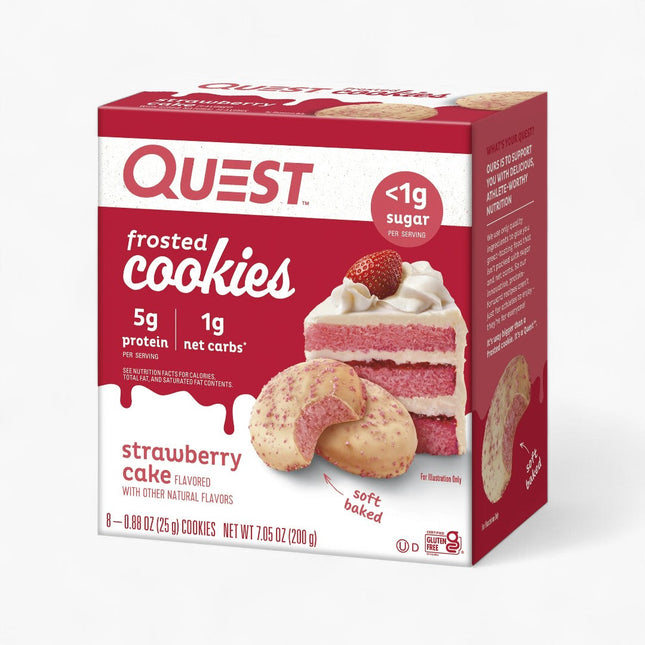 QUEST FRSTD CKIE 8PK STRAWBERRY CAKE 25G