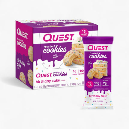 QUEST FRSTD CKIE 8/1.8OZ BIRTHDAY CAKE