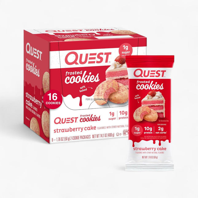 QUEST FRSTD CKIE 8/1.8OZ STRAWBERRY CAKE