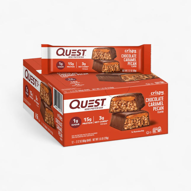 QUEST HERO BARS 12/60G CHOCOLATE CARAMEL PECAN 2.12 OZ