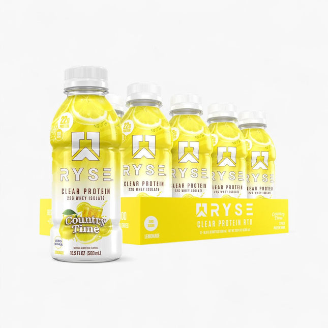 RYSE CLEAR WHEY PROTEIN DRINK - 22G PROTEIN - 12/12OZ COUNTRY TIME LEMONADE