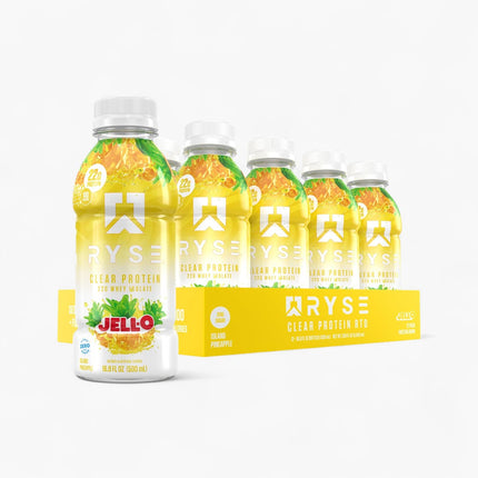 RYSE CLEAR WHEY PROTEIN DRINK - 22G PROTEIN - 12/12OZ JELL-O ISLAND PINEAPPLE
