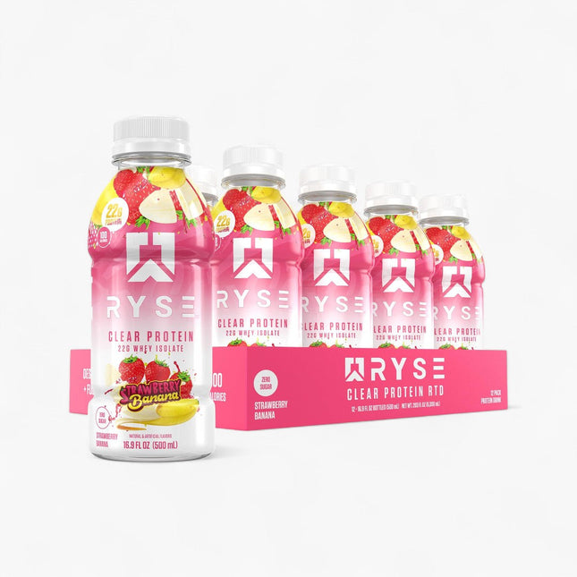 RYSE CLEAR WHEY PROTEIN DRINK - 22G PROTEIN - 12/12OZ STRAWBERRY BANANA