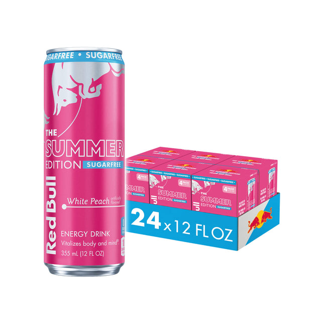 RED BULL SUGAR FREE SUMMER EDITION (WHITE PEACH) ENERGY DRINK – 24 PACK × 12 OZ CANS