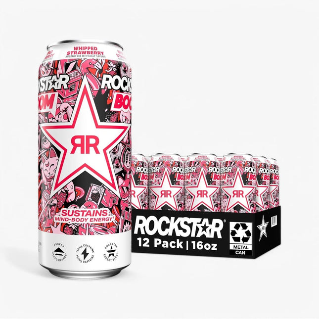 Rockstar Energy Drink Boom Whipped Strawberry 16 Oz X 12