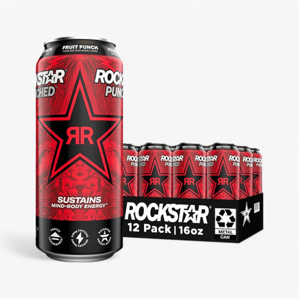 Rockstar Energy Drink Punched Fruit Punch 16 Oz X 12