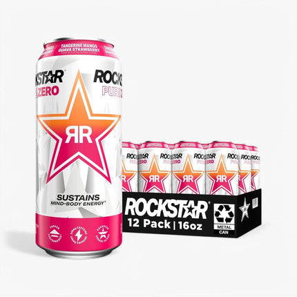 ROCKSTAR ENERGY DRINK TANGERINE MANGO GUAVA STRAWBERRY 16 OZ X 12