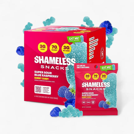 SHAMELESS GUMMY SNACK 6/1.8OZ SUPER SOUR BL RASPBERRY