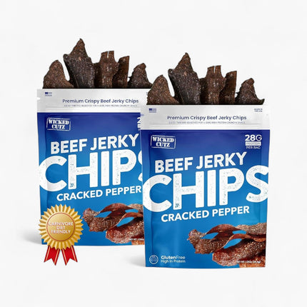 WICKED CUTZ BEEF JERKY CHIPS 8/1.25OZ CRACKED PEPPER