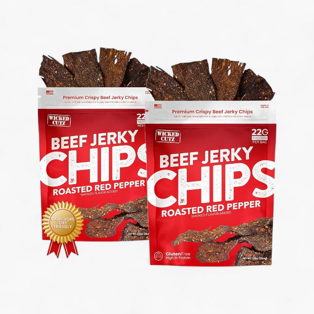 WICKED CUTZ BEEF JERKY CHIPS 8/1.25OZ ROASTED RED PEPPER