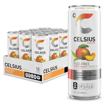 Celsius Peach Mango Green Tea Energy Drink 12/12 OZ