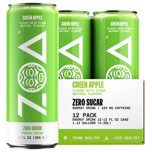 Zoa Energy Drink Green Apple 12/12OZ Cans